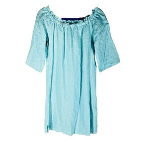 Allen Allen Linen Dress Women XS Aqua Blue Classic Beachy Loose Vacation Shift
